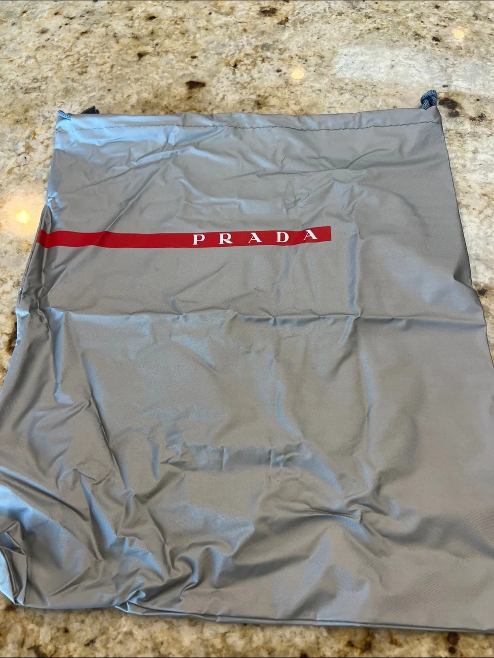 PRADA GRAY/red LOGO NYLON DRAWSTRING DUSTBAG TRAVEL STORAGE ORGANIZATION